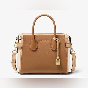 NEW Michael Kors Mercer Small Tri-Color Pebbled Leather Belted Satchel Bag